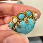 Vintage Faux Turquoise Gold Tone Clip On Earrings Womens Estate West Germany Photo 5