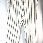 Per Se  L Linen Blend Black and Beige on White Striped Beachcomber Wide Leg Pants Photo 0