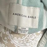 American Eagle  Striped Cropped Button Down Shirt Women's Small Green Cotton Photo 3