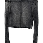 KILLSTAR  Mesh Sheer Long‑Sleeve Crop Top Black Silver Metallic Threading Large Photo 0