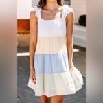 Mine • NWT Tiered Pastel Yellow White Green Blue Dress Photo 1