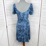 Roxy Palm Leaf Print Shoulder Shimmy Short Sleeve Mini Dress Blue Large Photo 4