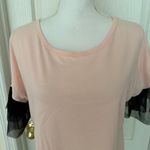 My stat New My Star Woman’s Light Orange Top 100% Cotton With Black Mesh Sleeves, Sz S Photo 2