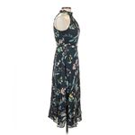 Banana Republic  Dress Halter Floral Satin Midi Navy Blue High Neck Ruffle 0P Photo 7