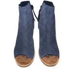 Toms Women's Peep Toe Booties Blue Gray High Heel Size 11 wide Zip Closure Photo 1