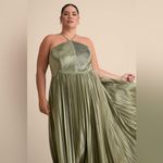 Lulus LULU’S Elaborate Charm Olive Green Satin Pleated Backless Maxi Dress Photo 2