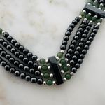 Vintage Hematite & Green Beaded Statement Necklace Gray Photo 5