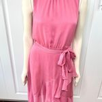 CeCe Sleeveless Pink Dusty Rose Mock Neck Ruffled Asymmetric Hem Midi Dress Photo 9