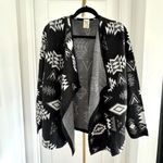 Faded Glory Women’s Open Long Sleeve Cardigan Wrap Jacket Black White Sz L Western Cabincore Photo 4