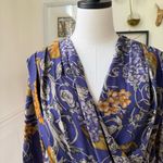 Vintage 90s Sandra Roth 100% Silk Double Breasted Blouse Floral Filagree 12 Purple Photo 2