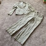 Loft  Women’s Two Piece Blazer/Pant Suit Set SIZE 6 Beige Pinstripe Photo 0