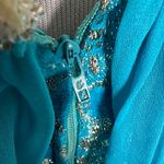VINTAGE Teal Blue Embroidered Gown with Chiffon Drape Size M Photo 5