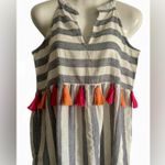 THML  Gray and White Striped Tank with Pink and Orange Tassels Photo 0