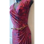 Ralph Lauren Bright Merlot Red Floral Braided Belt Stretch Jersey Dress,PXS $155 Photo 2
