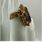 Vintage black and gold tone embroidered flower ring Photo 8