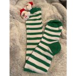 1 PAIR LEFT!! Women's Holiday Green & White Striped Santa Over The Knee Sock Photo 4
