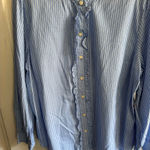 Old Navy  Womens XL Blue White Striped Ruffle Button Down Long Sleeve Shirt Photo 0