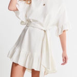 Urban Outfitters  WOMENS LINEN WHITE MINI DRESS NEW MEDIUM BELTED Photo 0