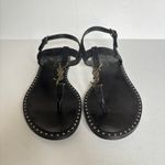 Saint Laurent  Cassandra YSL Studded T-Strap Leather Flat Sandals Black Size 42 Photo 1