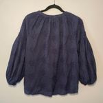 Driftwood  Navy Blue Eyelet Embroidered Floral Puff Peasant Blouse Women's Small Photo 6