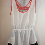 5/$25 EM Peplum Top Sheer Black Embroidery Coral Trim Junior Small Size undefined Photo 3