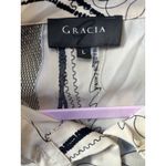 Gracia Abstract Print Button Front Blouse Shirt Dress Beige Black Puff Sleeve L Photo 6