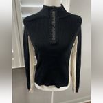 DKNY 90s active fitted 2 tone quarter zip pullover sweater black ivory Ribbed M Photo 5