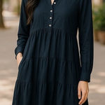 Free People Linen & Cotton Blend Long Sleeve Black Dress Whimsygoth Fairy Photo 0