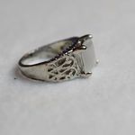 Source Unknown Smoky White Stone Engraved Silver Tone Band Size 7 Goth Statement Unisex Ring Photo 2