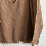 Free People  Irresistible Fringe Hem Slouchy V-Neck Oversized Sweater Tan S Photo 6