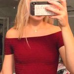 Brandy Melville Red Off The Shoulder Smocked Shirt Photo 0