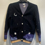 Leikya Space Buns Cardigan with embroidered moons and bunnies Small Black Photo 0