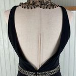 Rachel Allan Beaded Jersey Evening Gown High Slit Mock Jewel Neck Size 8 Formal Black Photo 9