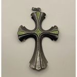 Sarah Coventry Limited Edition 1976 Biker Cross 3.5" Necklace Green Enamel Silver Photo 3