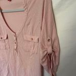 Guess  Roll Tab Y2K Womens Top Sz M Soft Pink Utility Modal Preppy Academia Comfy Photo 2