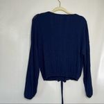 Adelyn Rae Women's Navy Blue Ribbed Knit Long Sleeve Drawstring Cropped Top Size M Photo 6