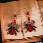 Spider Design With Red‎ Faux Zircon Inlaid Dangle Earrings Retro Goth Style Photo 1