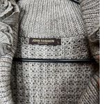 John Fashion Y2K Sweater Wool Blend Large Gray Knit Cardigan Faux Fur Collar Photo 4