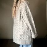 LIONESS  Gigi Knit Oversized Grey Cable Knit Sweater Beige Size M Photo 4