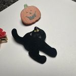 Halloween Autumn Brooch Pin Lot Of 3 Black Cat, Curved Pumpkin Jack O Lantern Photo 3