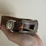 Justin Boots Vtg JUSTIN Leather Top Grain Western Belt Silver Square Concho 545BD Brown 36 Photo 4