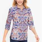 Talbots  Classic Cotton Shirt Royal Palm Paisley Size 2X Button Down Preppy Artsy Photo 0