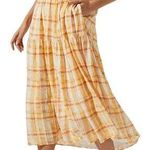 ASTR  The Label Ilana Puff Sleeve Tiered Midi Dress Orange Yellow Plaid M New Photo 0