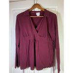 Motherhood Maternity Oh Baby‎  Belted Empire Top Large 3/4 Sleeve V Neck Stretch Photo 1