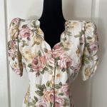 80s VINTAGE FLORAL DAINTY BUTTON UP DRESS PUFF SLEEVE Pink Photo 1