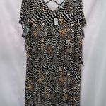 NWT AVENUE WO SIZE 26/28K KNIT DRESS ANIMAL LEAF PRINT CRISS CROSS BACK NEW Black Photo 7