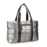 Pajar Canada Metallic Quilted Tote Bag Silver Nylon Travel Gym Weekender Photo 1