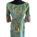 Patchouli Fair Boho Maxi Dress Size L Paisley Floral, Tassel Tie Waist Green Size L Photo 1
