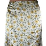 Lulus White Yellow Floral Silk Satin High Waisted Peasant Slip Midi Skirt Size M Photo 3