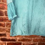 Anokhi Aqua Blue Silk 3/4 Sleeve Quarter Zip Tunic Blouse Women's Size Small Photo 2